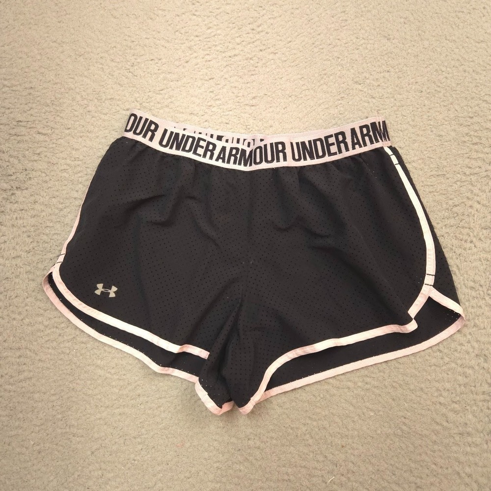 Under Armour Perfect Pace Shorts Womens Small Black Fitted Running Mesh